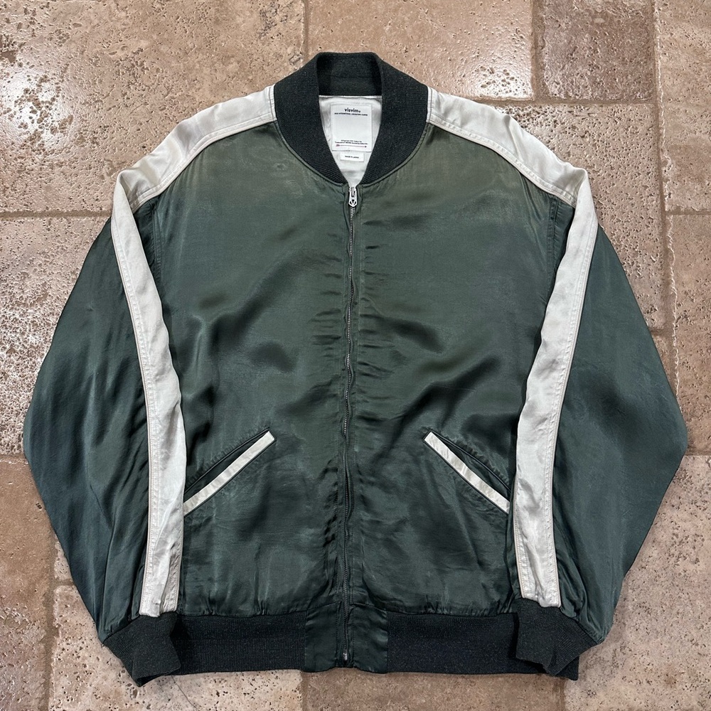Visvim Douglas Jkt SS21 Satin Green Zip Bomber Souvenir Jacket